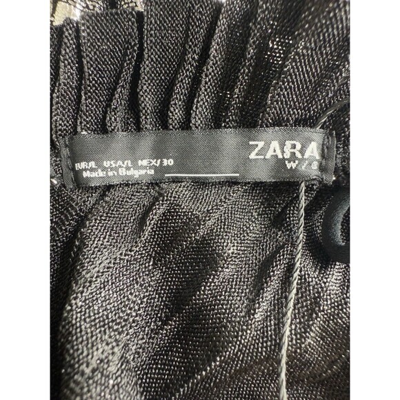 NWT Zara Shimmery Metallic Silver Black Ruffle Party Mini Dress Size Large - Picture 7 of 11